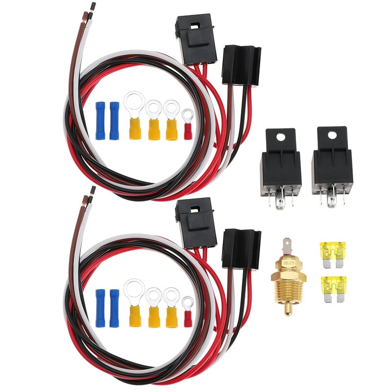 Hiyeve Dual Fan Relay Kit With Thermostat 185 On 175 Off 40A Temperature Sensor Switch for Radiator Cooling - Waterproof Wiring Harness - Image 1